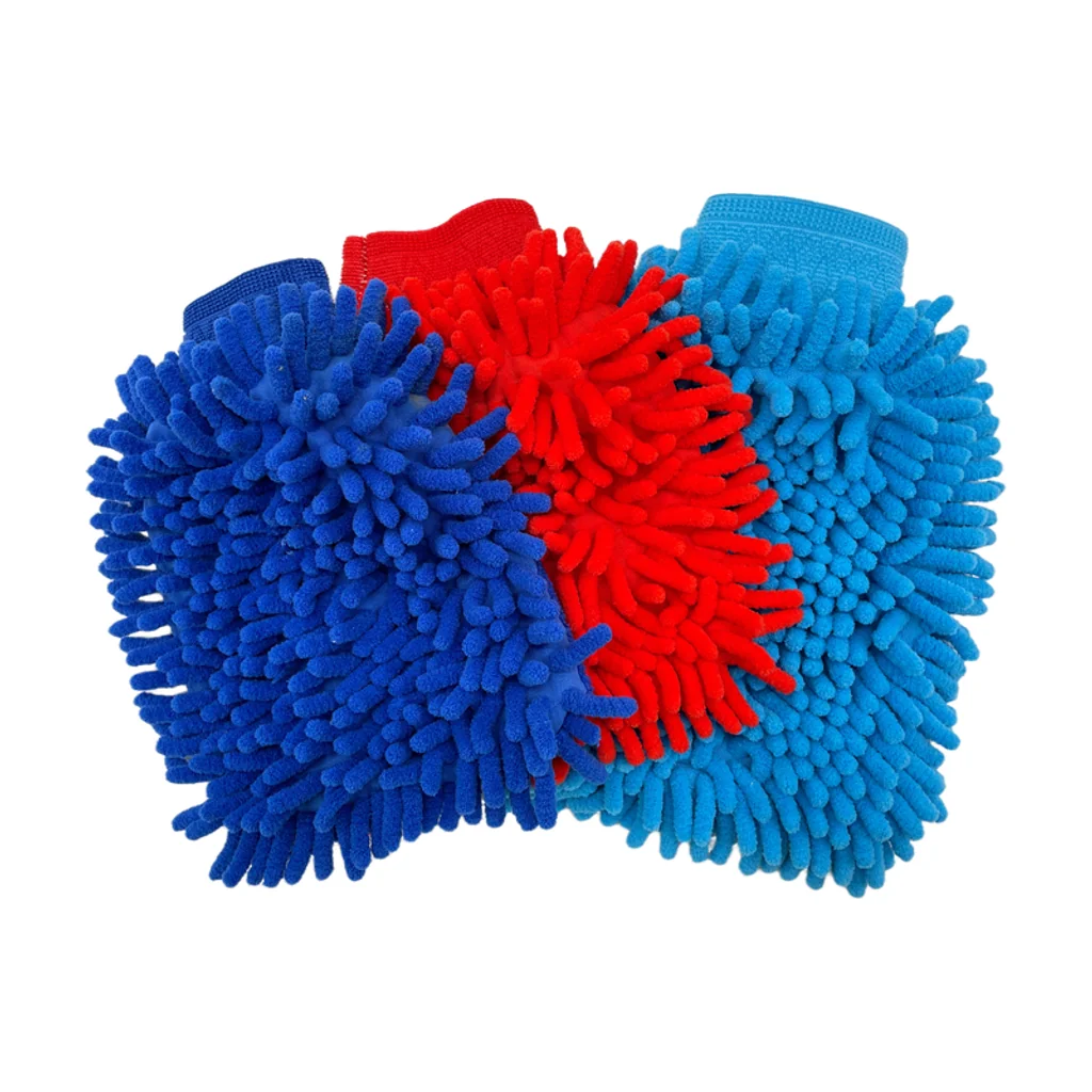 Wash mitt with microfiber and chenille working faces