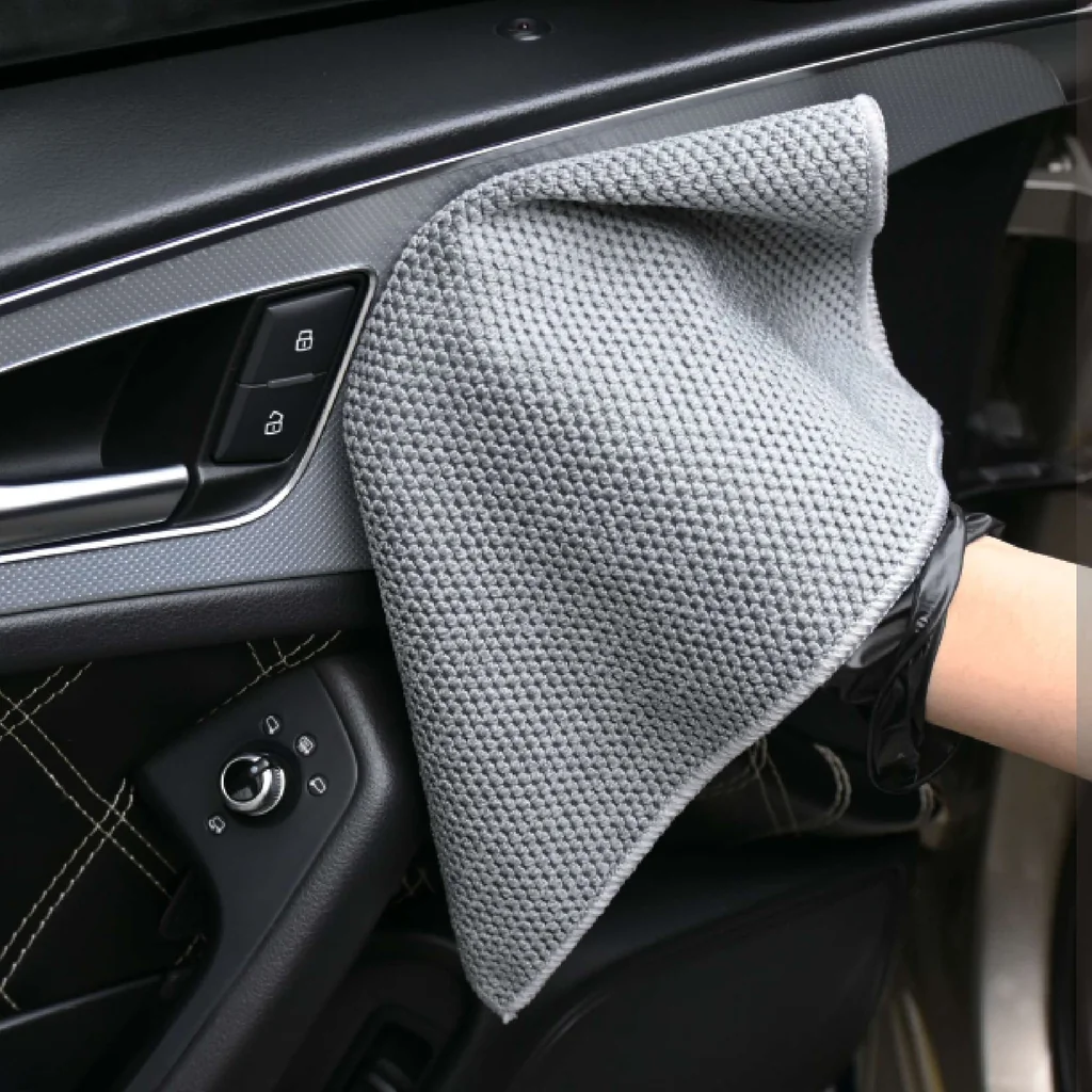 Dense microfiber towel for detailing and interior wiping