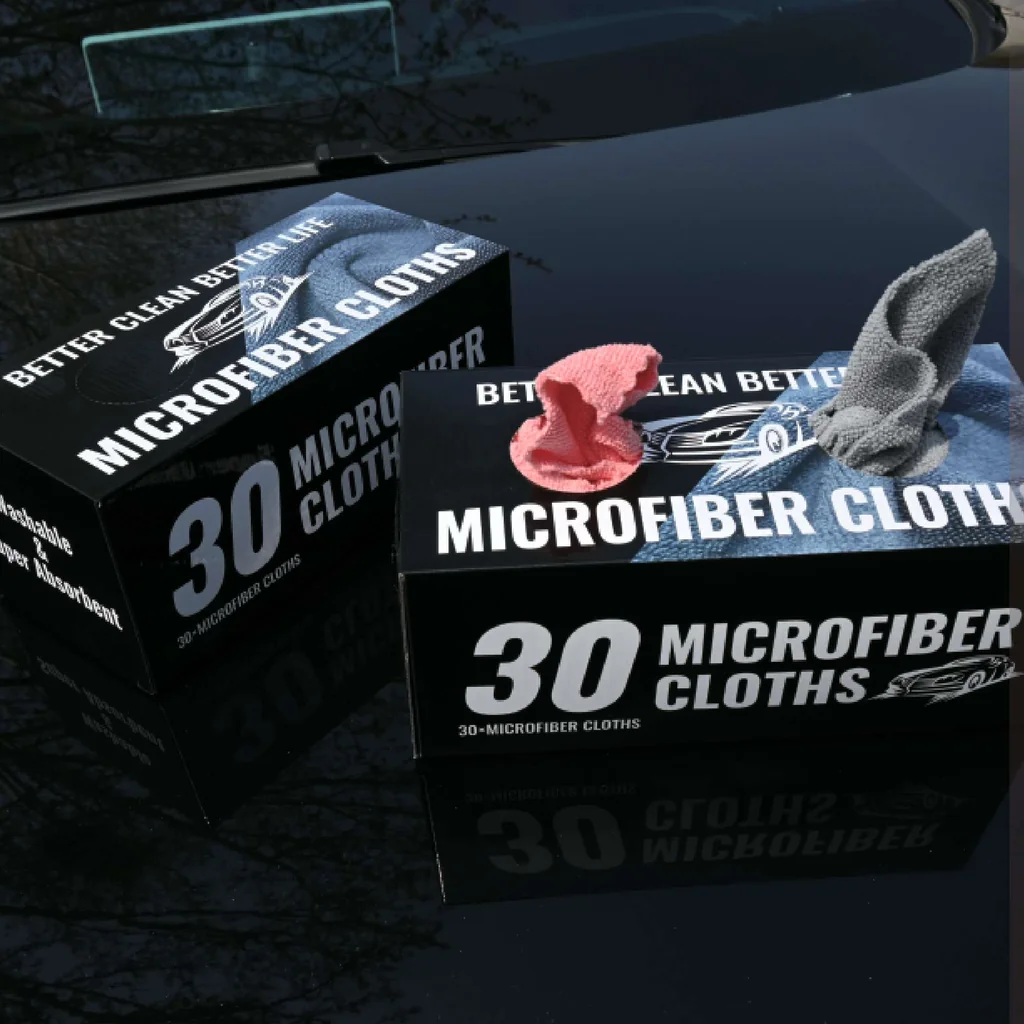 Boxed presentation of microfiber cleaning cloths
