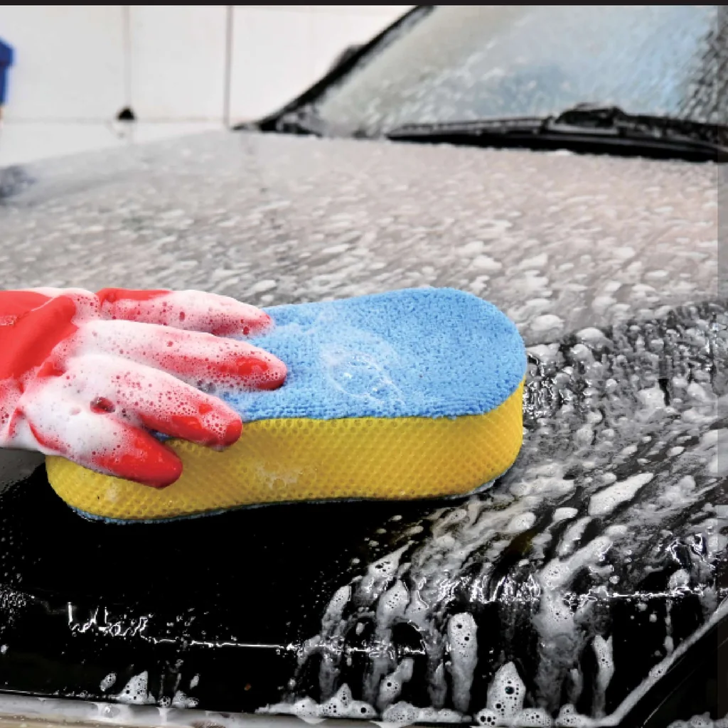 Microfiber-covered car wash sponge